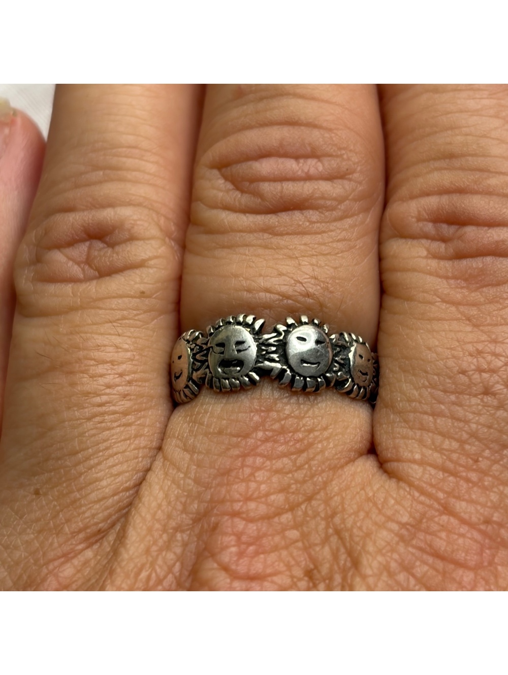 Celestial sun face sterling silver ring size 7 vintage 90s